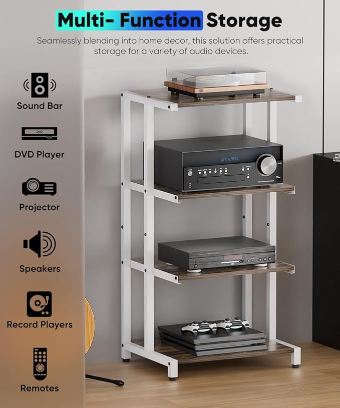 Ardier 4-Tier Wooden Media Stand, AV Media Stand Corner Shelf - Image 5