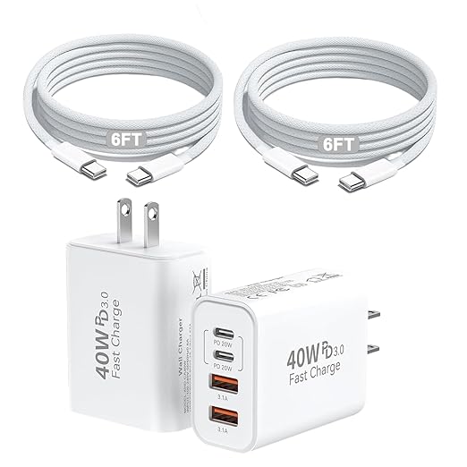 2Pack iPhone 17 16 15 Pro Max Fast Charging Block, 6FT USB C to C Woven Cable by Dazana