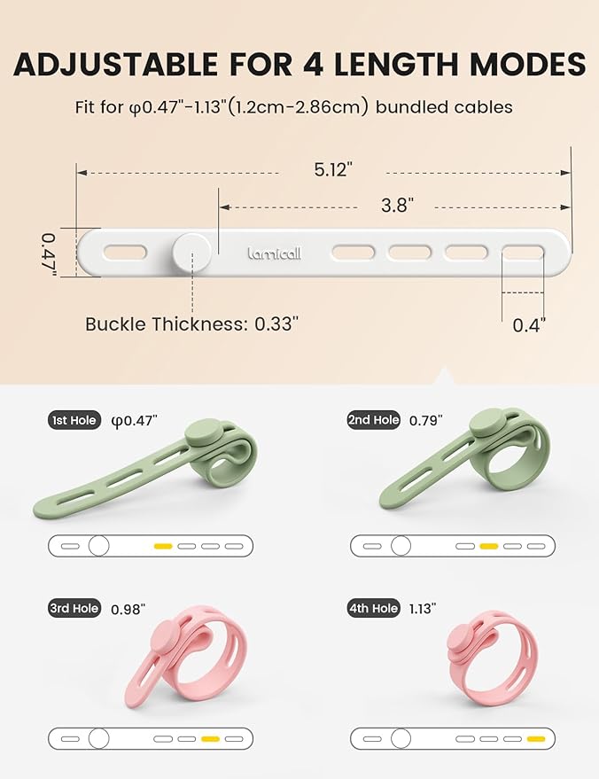 Lamicall 20Pack Silicone Cable Ties Cord Organizer - Image 6