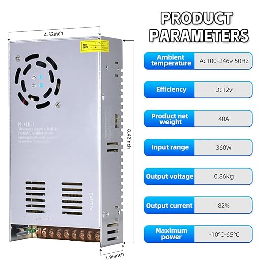 HuanQiuSensmart 110V AC to 12V DC Transformer, 12V 500W 40A Switching Power - Image 5
