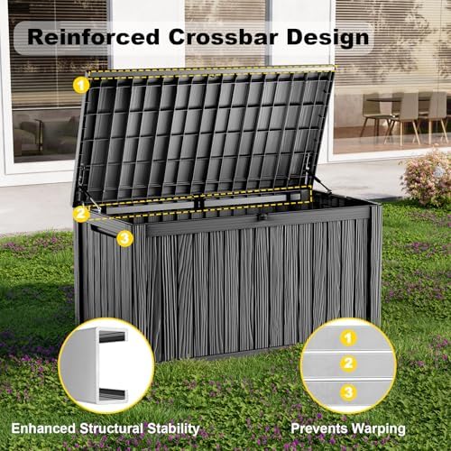 200 gallon outdoor storage box waterproof, resin lockable, close-up detail