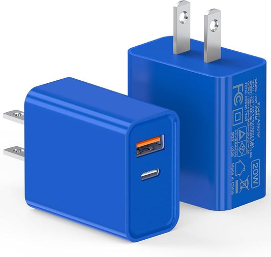 2 Pack USB C Charger, 20W PD Fast Charger Dual Port Plug Type C Charger by LCGENS