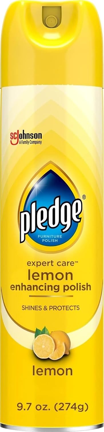 Pledge Enhancing Polish Spray, Wood Furniture & Stainless Steel Polish, Remove Dust and Fingerprints, Fast Shine and Protect, Prevent Scratches & Knicks - Lemon Scent, 9.7oz