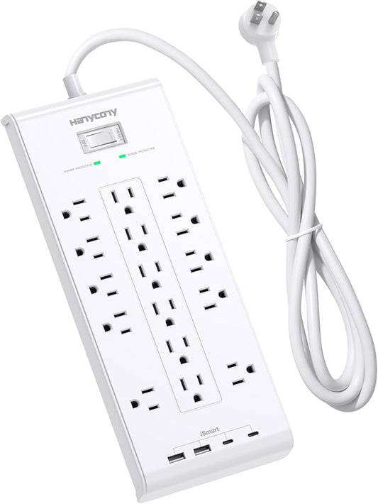 16 Outlets Surge Protector Power Strip, HANYCONY 5 Ft Flat Plug Heavy Duty by HANYCONY