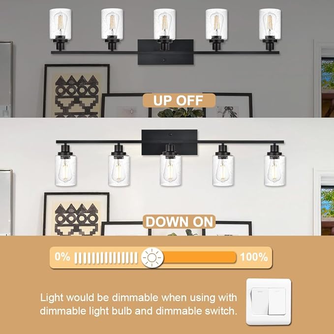 WINSHEN 40 Inches Length Black Bathroom Lighting Fixtures, 5-Light Modern - Image 5