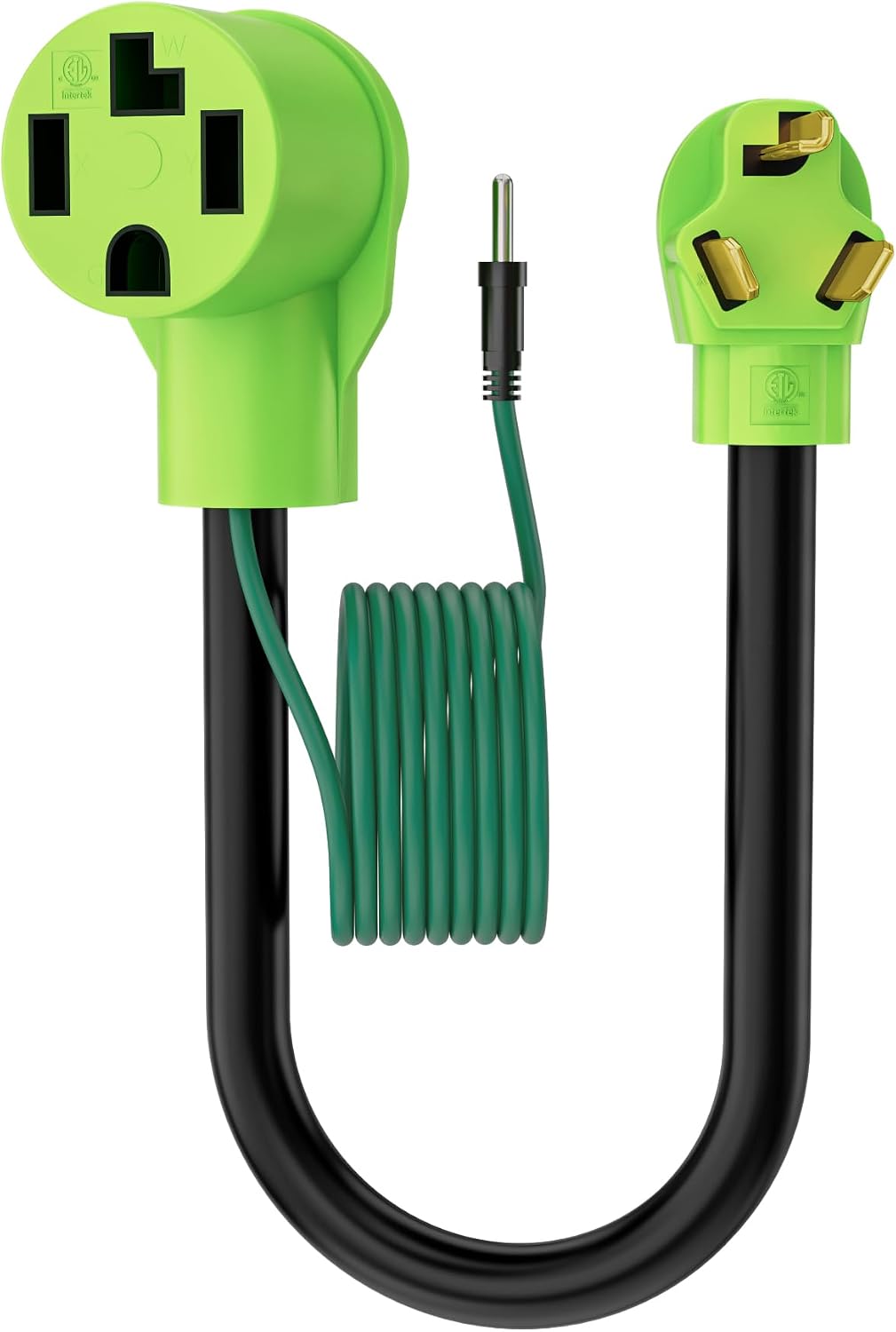 4 Prong to 3 Prong Dryer Plug Adapter with Green Ground Wire, 4-Prong New Dryer Female to 3 Prong Old Dryer Male Receptacle, 10-30P to 14-30R Dryer Adapter, 10AWG, STW, 2FT
