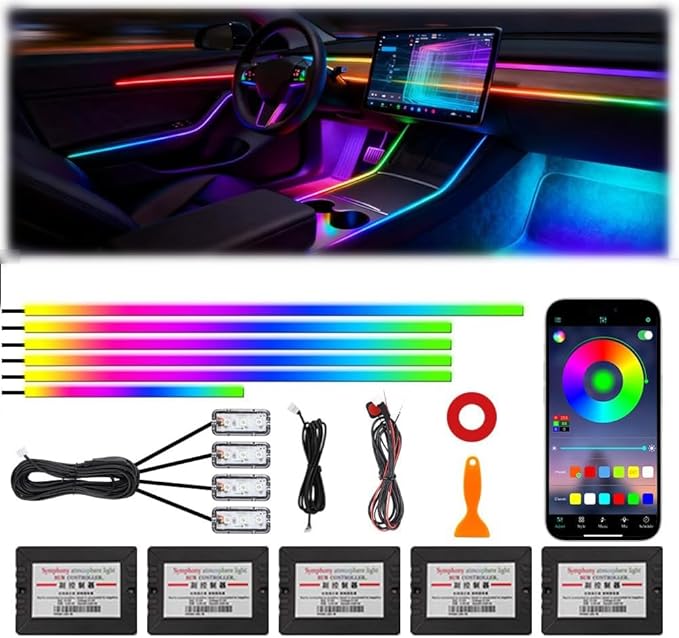 Acrylic Interior Car Ambient Lighting, Interior RGB LED Strip Kit by TEKSHINNY