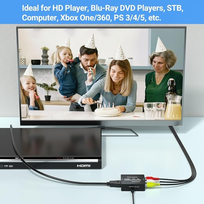 Setuact HDMI to AV Converter, HDMI to RCA Converter, Supports PAL/NTSC - Image 3