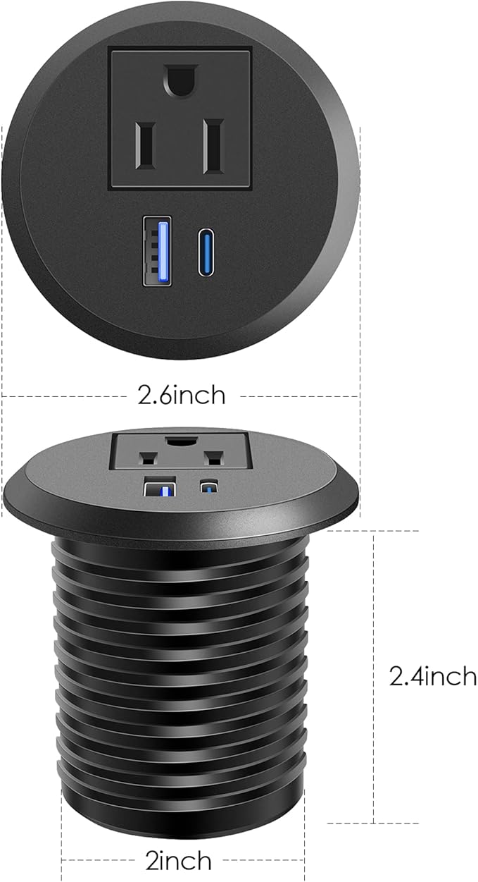 Desktop Power Grommet, 2 inch, USB C PD 20W Fast Charging Station, Desk Hole - Image 4