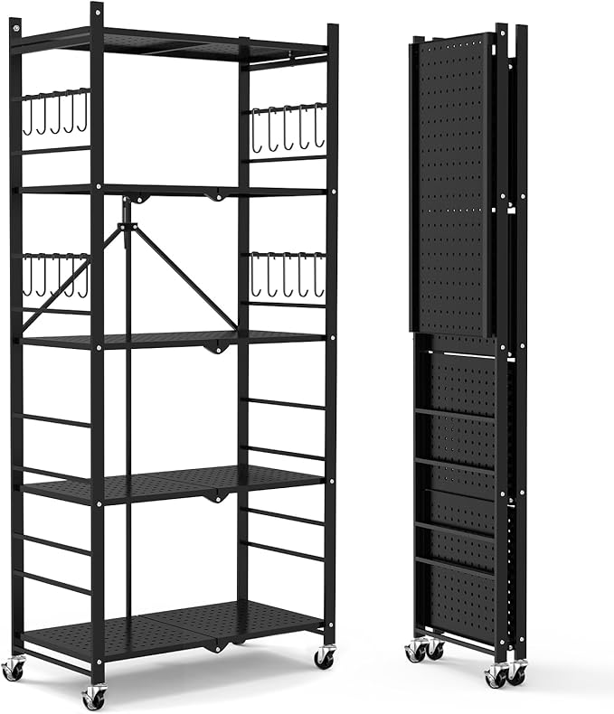 Himix Storage Shelves with 20 Hooks, 5-Tier Collapsible Organization Storage by Himix
