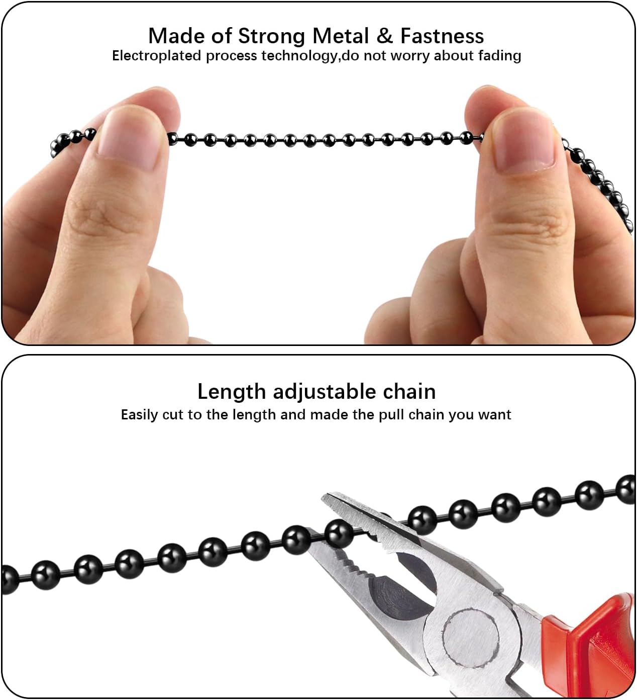 2Pack Black Lighthouse Ceiling Fan Pull Chain Set | 12inch 3mm Beaded Extension Ornaments Durable Chain Pulls with Connector for Ceiling Fans & Light Fixtures Decoration