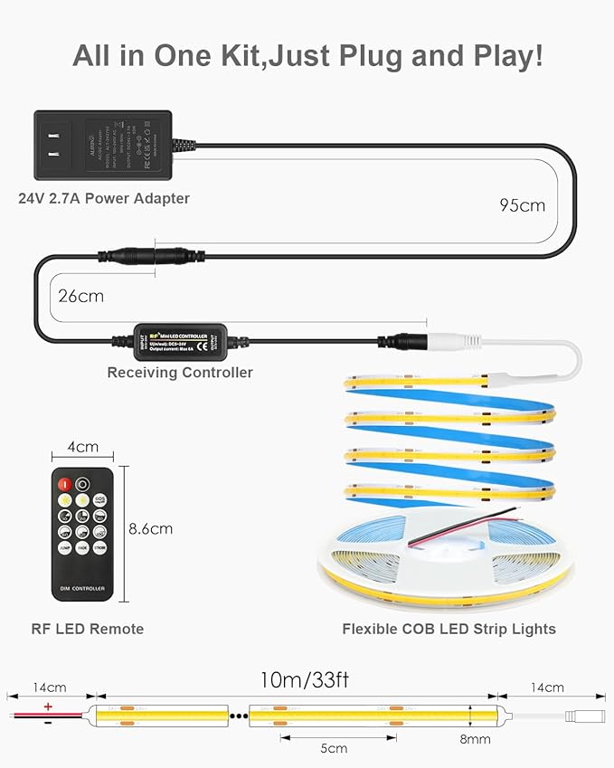 ALITOVE 32.8ft COB LED Strip Light Kit Natural White 4000K Flexible Super - Image 4