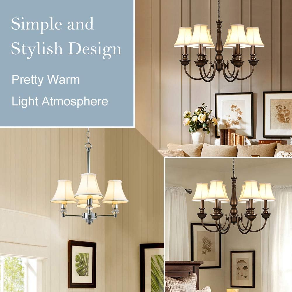 Wellmet Chandelier Shades, ONLY FOR CANDELABRA BULBS, Clip-on Fitter Lamp Shades, 3" X 6" X 5", 6 pcs Set (Pack of 2)