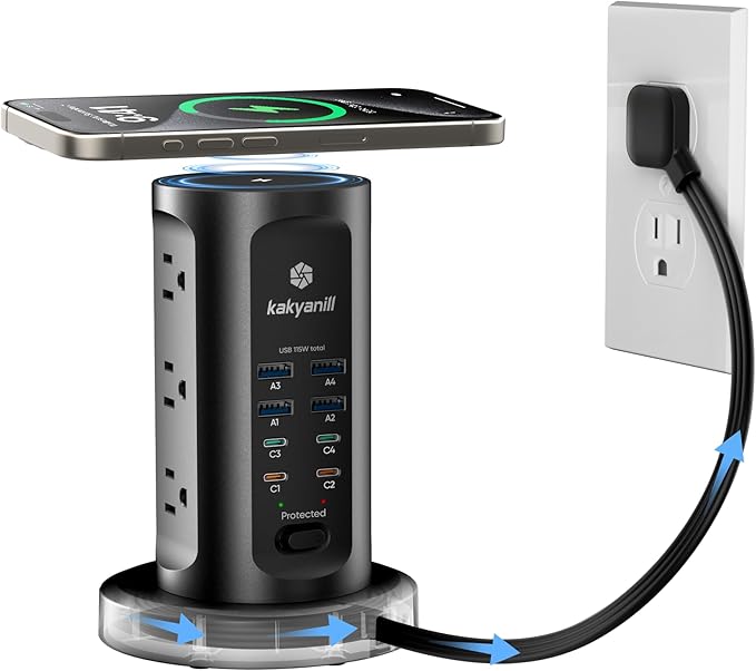 Kakyanill 115W USB Charging Station, Surge Protector Power Strip Tower by kakyanill
