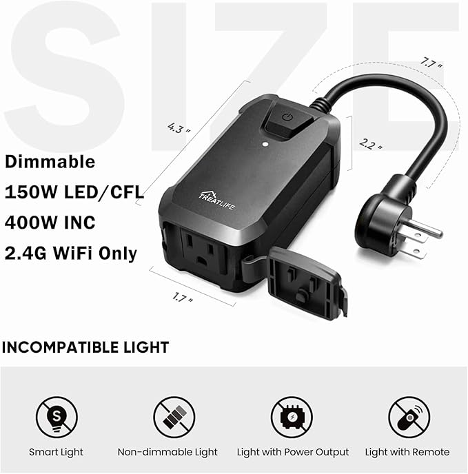 TREATLIFE Smart Dimmer Plug Outdoor Smart Plug Works - Image 2