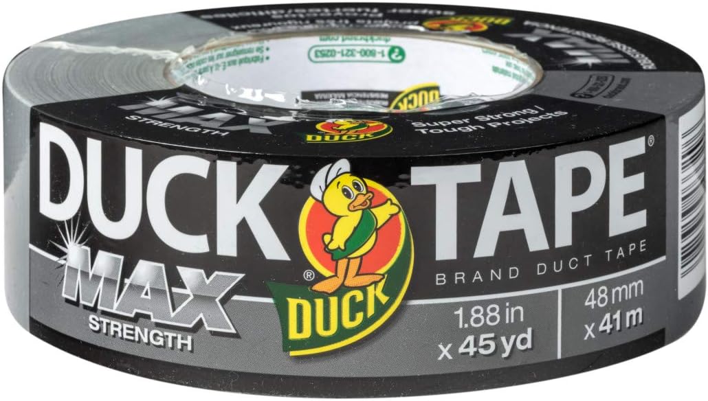 Duck Brand Max Strength Duct Tape - 1 Roll - Heavy Duty Hold - 1.88 Inch x 45 Yards - Silver (240201)