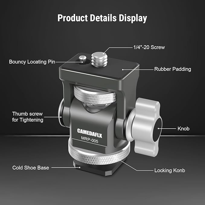CAMEDAFLX Tilt Adjustable Camera Monitor Mount, Swivel Field Monitor Holder - Image 2