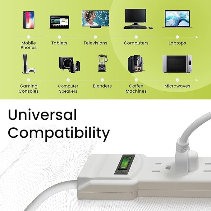 GoGreen Power Inc. 6 Outlet Surge Protector, 12FT Cord, 2 Pack - Image 4
