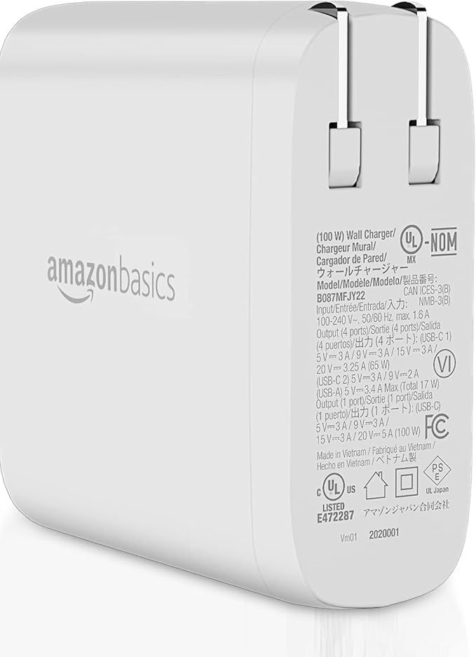 Amazon Basics 100W Four-Port GaN Wall Charger w/ 2 USB-C & 2 USB-A Ports w/PD - Image 2