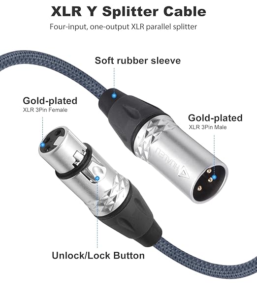 HUALEU 3Pin XLR 1 Male to 4 Female Splitter Cable 2Feet, 4WAY XLR Four-Input - Image 2