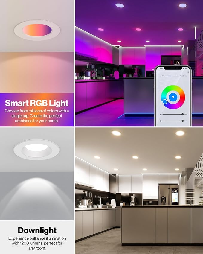 Sunco 4 Pack LED Recessed 6 Inch, Smart RGBW Color Changing Can Lights - Image 2