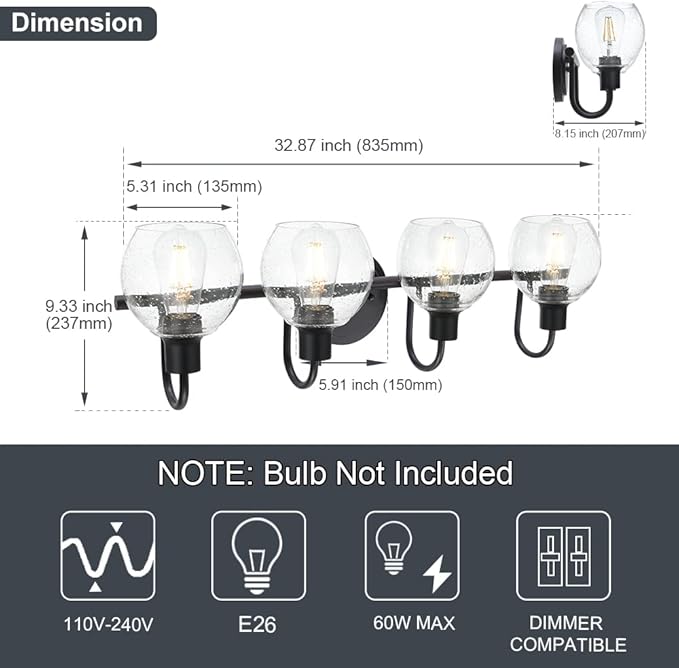 WINSHEN 4-Lights Contemporary Bathroom Light Fixtures Over Mirror - Image 4
