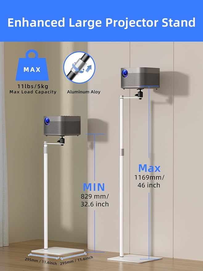 suptek Height Adjustable Projector Stand Against Wall Hidden Stand, 360°Swivel - Image 3