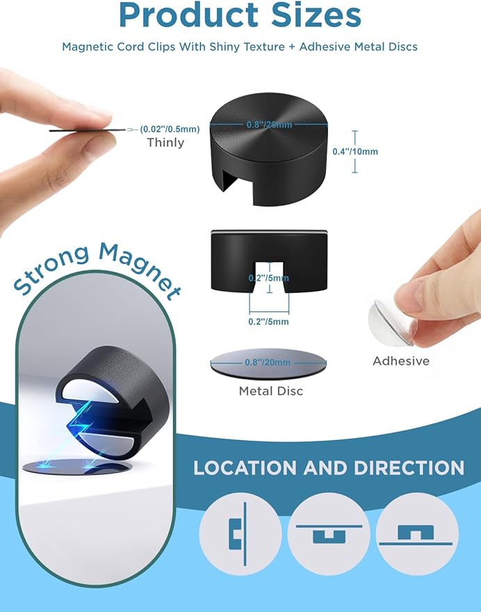 Magnetic Cord Holder Metal Black, Maveek Silicone Cable Clips Magnet Wire - Image 6