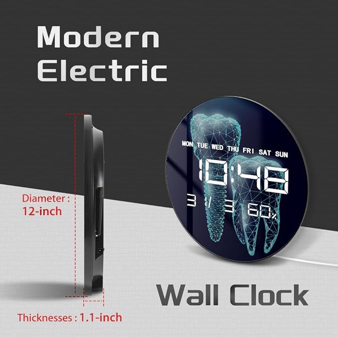 Timethink 12'' Molar Tooth Digital Wall Clock Large Display, Dental Clinic - Image 2