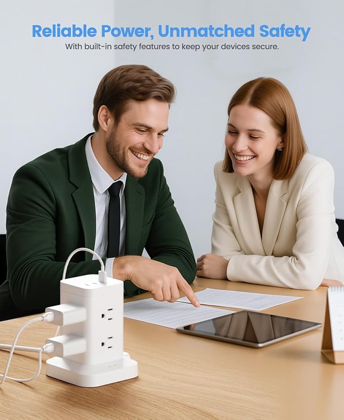 Power Strip Tower with Surge Protector 1800J, Fast Charging Tower PD20W USB-C - Image 9
