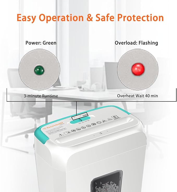 Bonsaii High Security Shredding Paper Shredder, 6-Sheet Cross-Cut, Credit Card - Image 5
