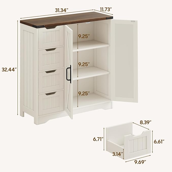 Vabches Farmhouse Bathroom Cabinet, Freestanding Storage Cabinet - Image 2