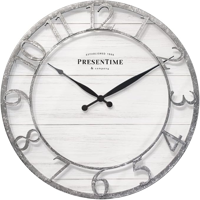 Presentime & Co 21" Farmhouse Series Wall Clock, Shiplap Style, Raised 3D by Presentime