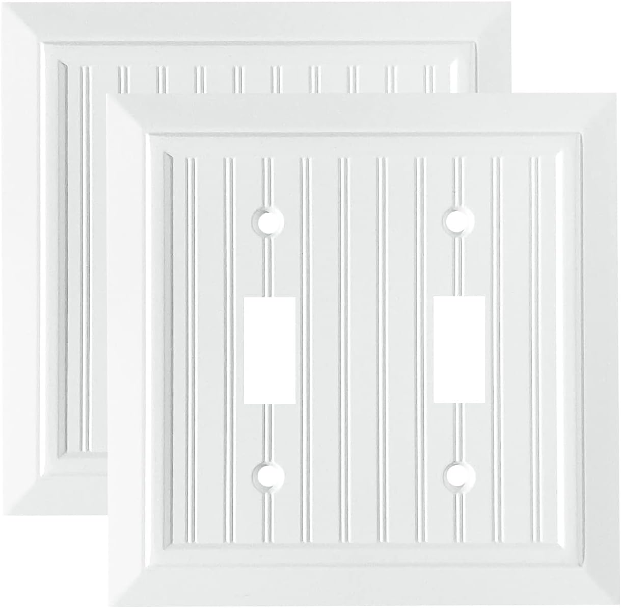 Pure White Classic Beadboard Wall Plates,Light Switch Covers,Electrical Outlet Covers, Switch Plates of Various Combination, Nature Bamboo Fiber Wall plate (2 Gang Toggle 2 Pack)