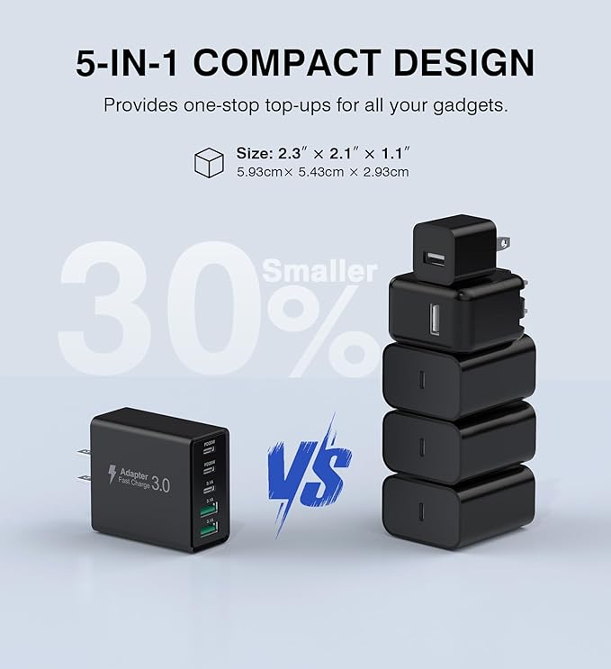 USB C Wall Charger, 60W Type C Charger Block 5-Port Fast Charging Blocks - Image 8