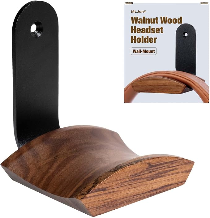 Mt.Jun Walnut Wood Headphone Wall Mount Holder, by MtJun