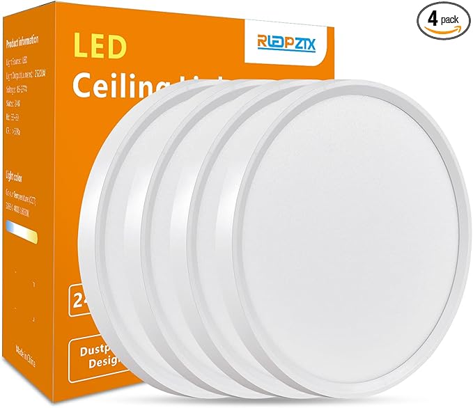 RLEDPZTX 4PK 12 Inch LED Flush Mount Ceiling Light, 3000K/4000K/6000K CCT by RLEDPZTX