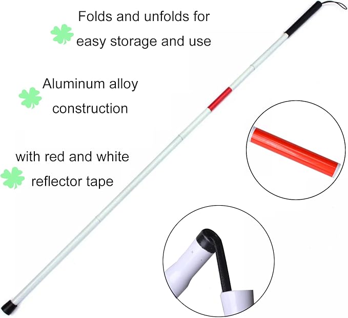 Baitaihem Folding Blind Cane Reflective Red Folding Walking Stick - Image 4