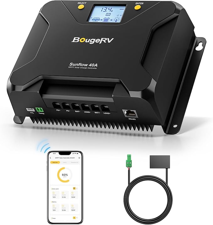 BougeRV MPPT Solar Charge Controller 40A, w/ Low-Temp Cut-Off, APP Control by BougeRV