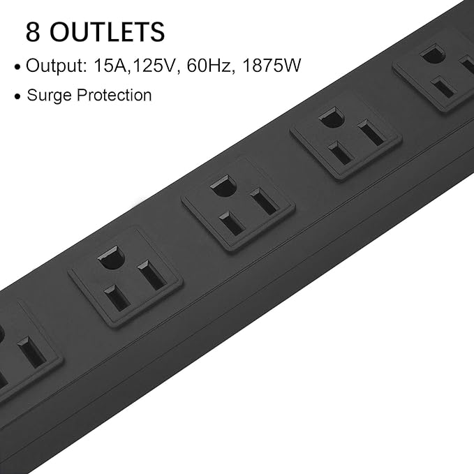 Metal 8 Outlet Mountable Power Strip, Wall Mount Outlet Heavy Duty, Wide Spaced - Image 5