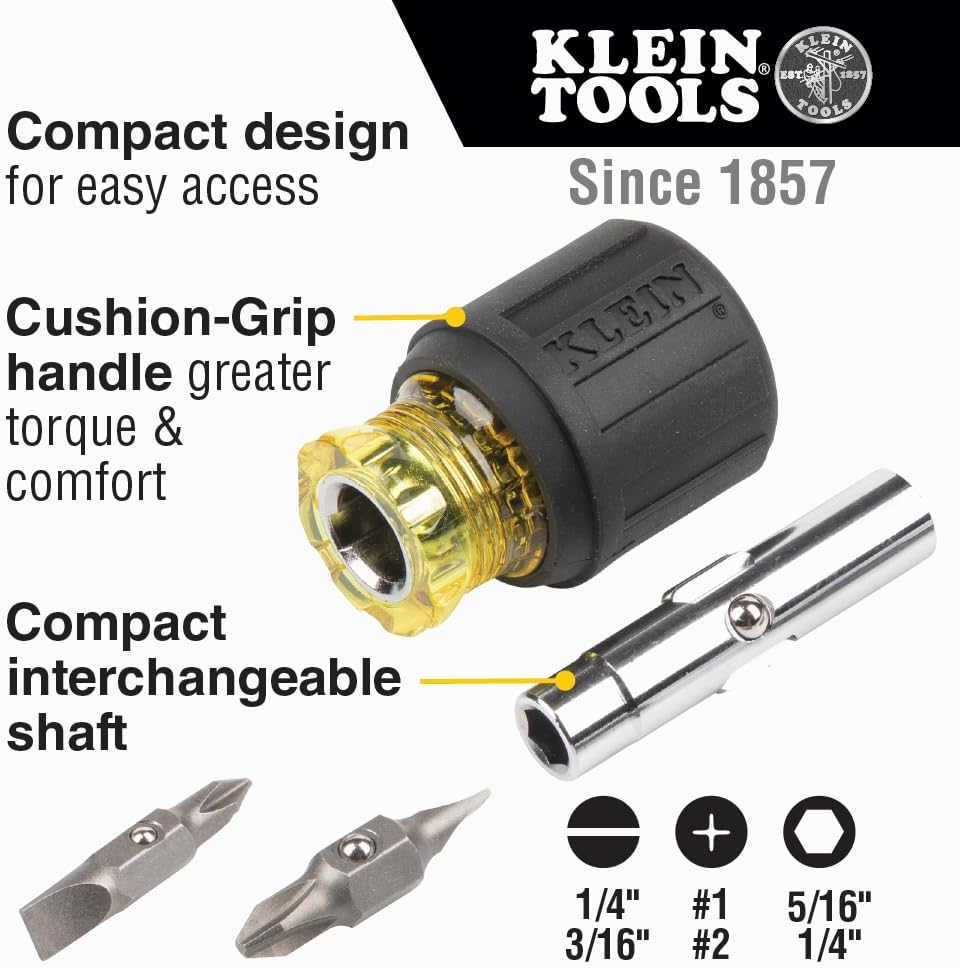 Klein Tools 5-Piece Screwdriver Set and 6-in-1 Stubby Screwdriver/Nut Driver Bundle with Phillips, Slotted, and Square Drivers