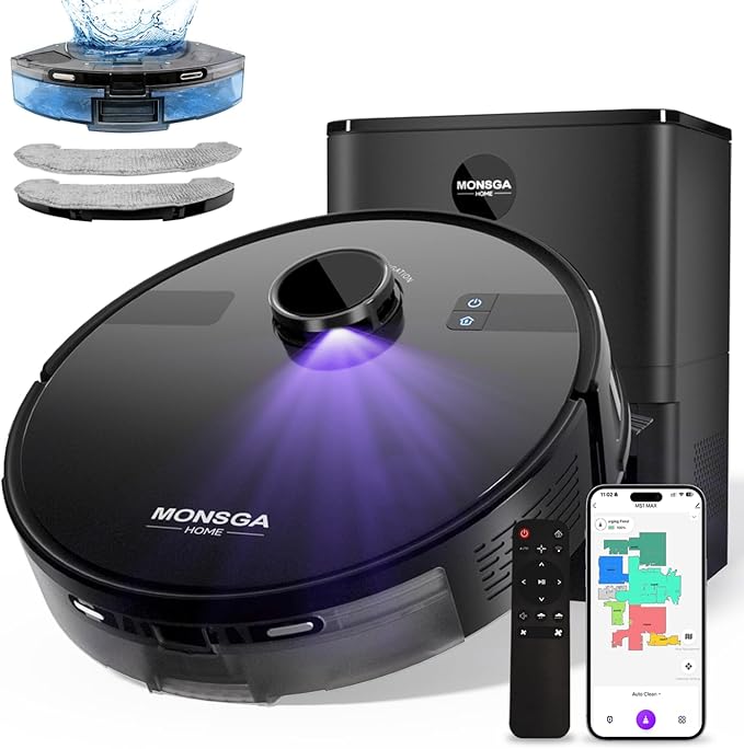MONSGA Robot Vacuum and Mop Combo, 6000Pa Robotic Vacuum by MONSGA