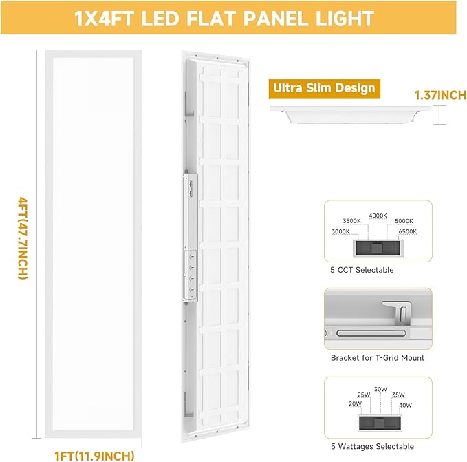 6 Pack 1x4 LED Flat Panel Light Drop Ceiling Office Fixture, Surface Mount Drop - Image 8
