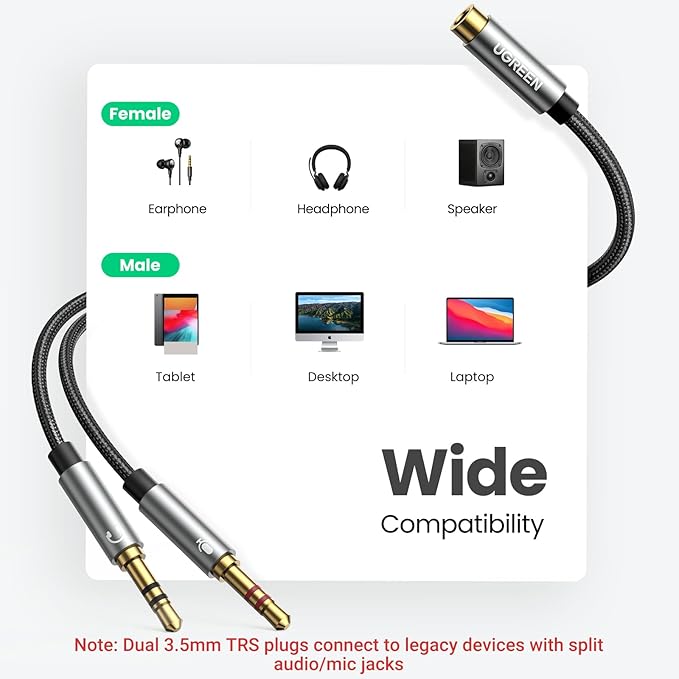UGREEN Headphone Splitter for Computer 3.5mm Female to 2 Dual 3.5mm Male - Image 5