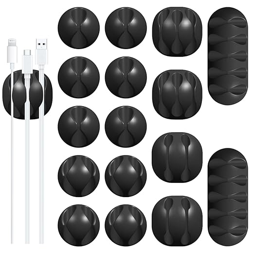 16Pack Black Desk Cable Management, Adjustable Cord Organizer Cable Clips by Unknown