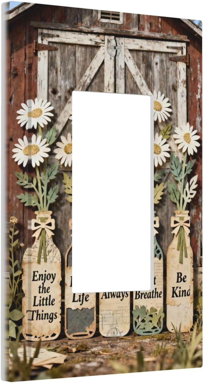 Bvtewkhz Rustic Daisy Barn Door Flowers 1 Gang Single Rocker Decorative Light - Image 2