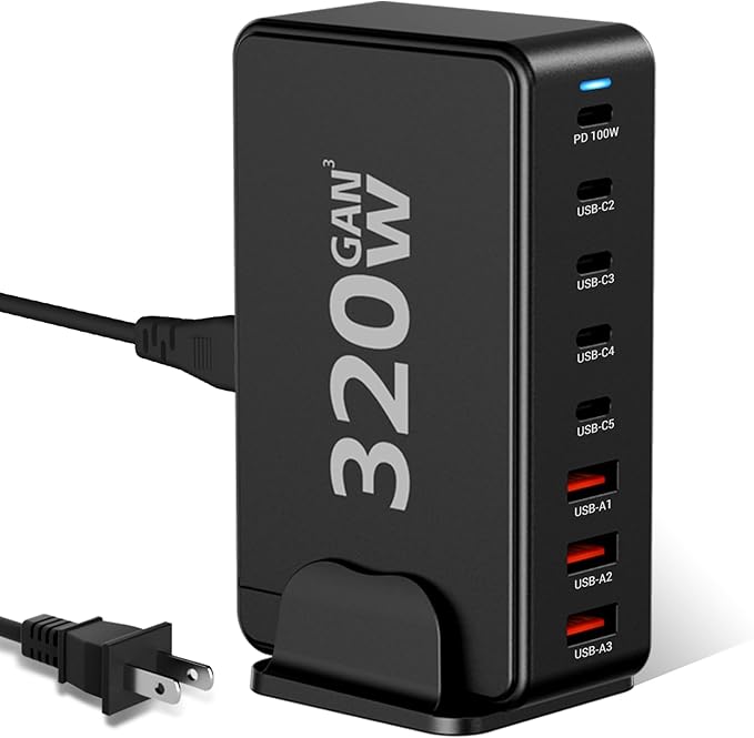 Upgrade USB C Desktop Charger, 320W 8-Port GaN III Fast Charging Station Hub by Unknown