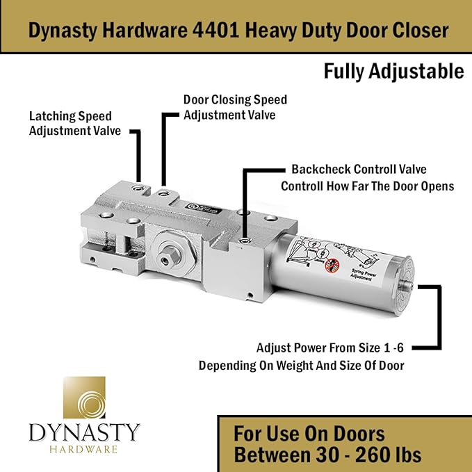 Dynasty Hardware Door Closer, Grade 1 Heavy Duty Commercial Hydraulic Closer & - Image 8