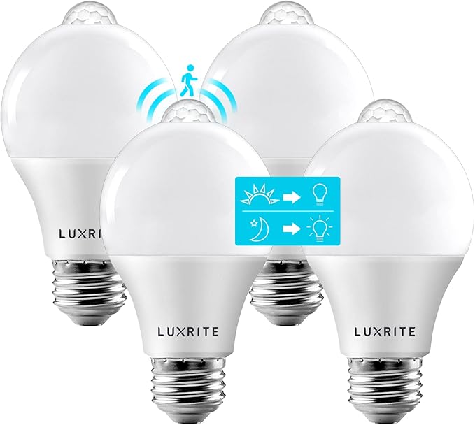 LUXRITE A19 LED Motion Sensor Light Bulbs, 60W Equivalent, Motion Activated by LUXRITE