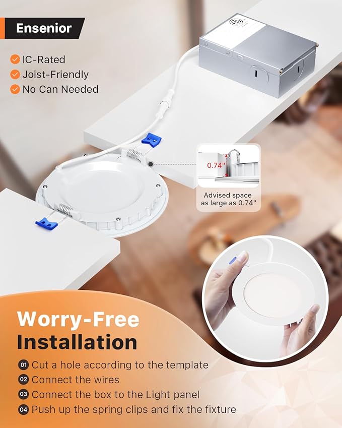 Ensenior 12 Pack 4 Inch Ultra-Thin LED Recessed Light - Image 6